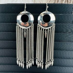 Vintage weighted silvertone long fringe chain Dangle Pierced Earrings